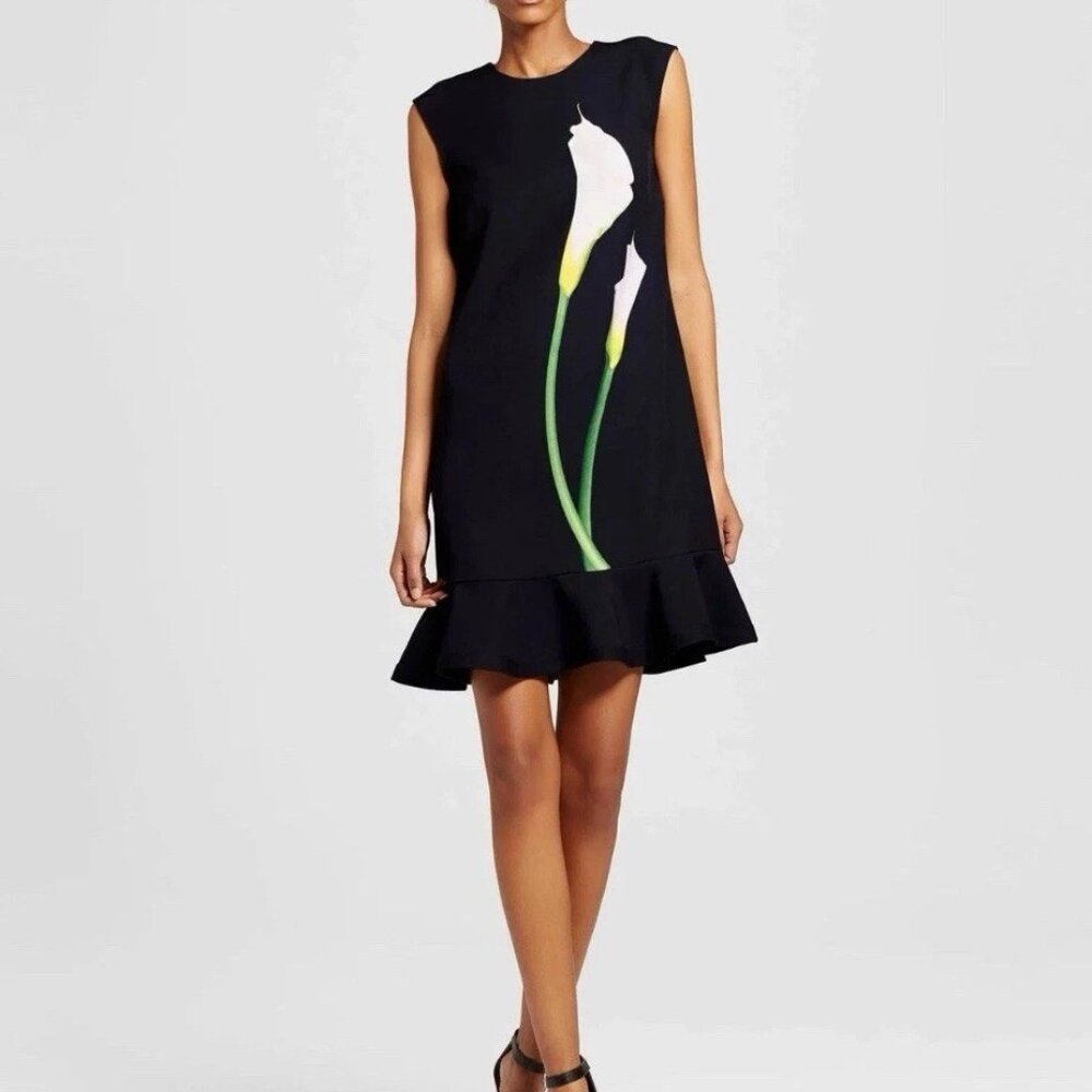 NEW - Victoria Beckham Sleeveless Calla Lily Ruffle Hem Dress - Black - Size Med